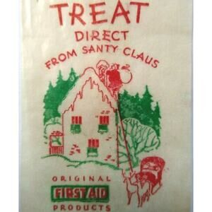 Vintage Santa Claus Christmas Treat Bag Glassine Give Away Candy Small Toy 1940s